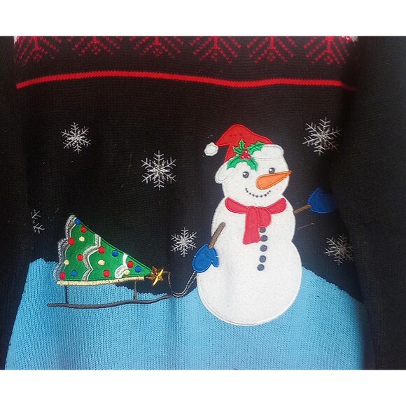 Vintage Womens Christmas Snowman Sweater / Size Large / Xmas Tree / 1980s - Picture 2 of 3